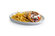 © bartsadowski - Traditional Greek Lamb Gyro Wrap with Seasoned French Fries on White Background