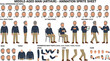 © NURUL - Middle aged man character animation sprite sheet featuring different facial expressions full body turnarounds sitting poses walking cycle and segmented body parts vector