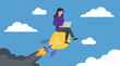 © Graphixel - Creative Businesswoman on Idea Rocket with Laptop - Innovation & Startup Concept