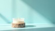 © Vadym - Single candle in rustic wood holder. Soft light and shadows create peaceful ambience. Simple decor item perfect for text overlay or product display.