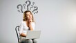 © Bonsales - Young woman thinking, pondering questions, searching for solutions, having doubts with hand drawn question marks