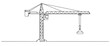 © zaa - Detailed line illustration of a tower crane lifting heavy materials, ideal for construction, engineering, urban development, infrastructure, and industrial projects.