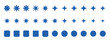 © Itz Buddha  - Set of blue shapes including various starbursts sparkles four pointed stars rounded squares and serrated circular badges arranged in three horizontal rows on a white background