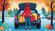 © madicoolbet - Woman loading groceries into back of car in snowy parking lot