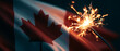 © Olga Ко - Long Canada Day celebratory banner backdrop with a burning sparkler. Patriotic Canadian flag background with copy space