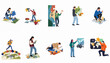 © Telu - Collection of illustrations featuring young explorers and students solving map puzzles, representing geography, discovery, education, navigation, and strategic problem-solving themes.