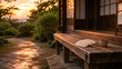 © HideoO - 夕日に染まる縁側の縁台とうちわ 夏の夕涼みの郷愁ある和の情景