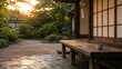 © HideoO - 庭に夕日が差す日本家屋の縁台と風鈴 のどかな夏の夕涼みの情景