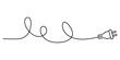 © RK Drawing Gallery - Black electric plug with a long tangled cord drawn as a single continuous thin line for modern energy concepts Vector, illustration