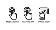 © MAHMUDA  - User interface gestures icons set showing mobile touch screen tapping and pinch zoom functionality with interface interaction smartphone navigation technology application software communication