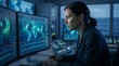 © Photopia - Tsunami early warning lab, Ocean data scientist, Disaster monitoring technology, Seismic sea alert system, Selective focus portrait, Clean science background, Risk prevention