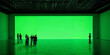 © Lustre Art Group  - Group explores immersive green screen space with glossy reflections, large blank backdrop, and open panoramic layout. Fits virtual production, VFX, digital content, and technology campaigns.