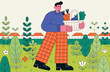 © TRIRIQO223 - Man Carrying Basket of Fresh Organic Vegetables in Garden Modern Flat Vector Illustration for Sustainability and Healthy Living