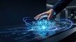 © abc123man - Businessman interacting with holographic security and certification icons on a futuristic interface