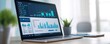 © LIPO@SEXTAO22 - Image A close-up, low-angle shot of a laptop displaying complex data charts (bar graphs, line graphs, percentage stats). Environment A clean, modern officehome office setting. Soft,