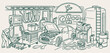 © Geetaroy - hand drawn auto repair shop, professional car service, mechanical vehicle maintenance, workshop car repair, automotive garage sketch, professional mechanic work, engine maintenance illustration, car r