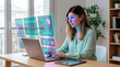 © Rendara Studio - Business professional monitoring interactive analytics dashboard across laptop and virtual data panels