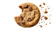 © Cian - Isolated delicious chocolate chip cookie with a bite taken out and crumbs exploding