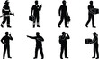 © MdMorsalin - Essential Worker Black Silhouette Collection Featuring Firefighter Paramedic Construction Worker Delivery Personnel and Security Professional Vector Set