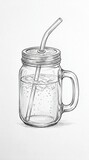 Pencil drawing of a mason jar with a cold drink and straw