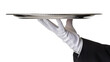 © Saoirse - Isolated gloved hand of a butler or waiter holding an elegant empty polished silver tray