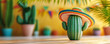© Natalia Klenova - Cactus with Sombrero and Confetti Background