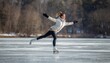 © geniuskp - There is a woman that is skating on the ice in the snow