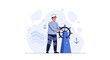 © Suliman - Sailor Steering Ship Wheel - Nautical Vector Illustration