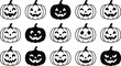 © mst - Set of black and white jack o lantern pumpkin faces for spooky halloween party decoration