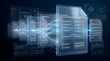 © Ridwan_DigitalGrid - Glowing holographic digital documents connected by data streams representing cloud storage, electronic file management, and secure workflow automation.