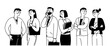 © Olena - A group of people representing international companies. Business, men and women. Diversity. Vector doodle illustration.