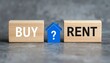 © Muhammad - House icon between buy and rent blocks showing decision dilemma