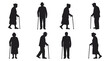 © huzaifa - Set of black silhouettes representing elderly people walking and standing with canes in various poses