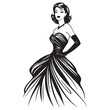 © Zulfa - Elegant woman vector illustration wearing vintage evening gown and opera gloves for formal fashion and beauty branding