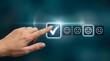 © MD - Hand selecting positive feedback with checkmark and smiling face icons on a blue gradient background