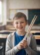 © KIMOG - Smiling pupil standing in school corridor with backpack ready for learning