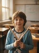 © KIMOG - Smiling pupil standing in school corridor with backpack ready for learning