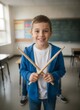 © KIMOG - Smiling pupil standing in school corridor with backpack ready for learning
