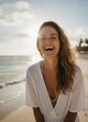 © KIMOG - Cheerful Woman Enjoying Summer Vacation Walking on Tropical Beach