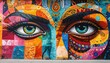 © Galih - Close-up of vibrant mosaic style street art face mural.