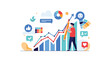 © Sufol - Businessman drawing a rising sales growth graph with a giant yellow pencil representing creative marketing and business success.