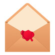 © GreenSkyStudio - Open sealed envelope. Paper envelope with opened letter and red wax seal flat vector illustration. Postal correspondence icon