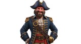 Cartoon pirate character smiling and looking forward on white background
