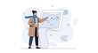 © Niken - Person Analyzing Data Chart on Large Scroll, Vector Illustration