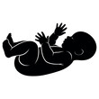 © mdbayjid - Silhouette graphic of a newborn baby lying on its back with hands raised in a peaceful gesture captured in this artistic black and white digital illustration for creative design projects