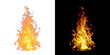 © On time PNG - Realistic bonfire flames erupting upwards with vibrant orange and yellow hues against dark background.