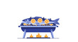© bagus - Whole grilled fish with lemon slices on barbecue grill with flames