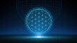 © Kabon - Glowing geometric cosmic pattern suspended within a dark, blue, futuristic sphere
