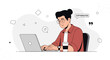 © Ravel - Copywriter working on laptop, modern flat illustration style with abstract shapes