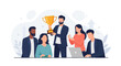 © Sore - Diverse Business Team Celebrating Achievement with Trophy, Vector Illustration